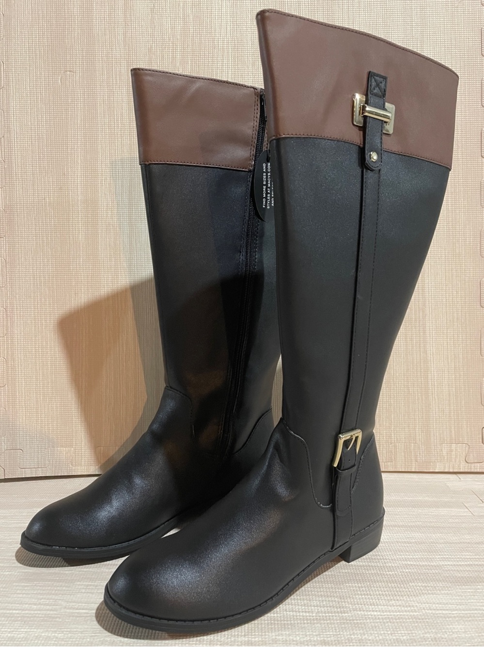 Karen Scott Black and Brown Two-Tone Wide Calf Riding Boots, NWT